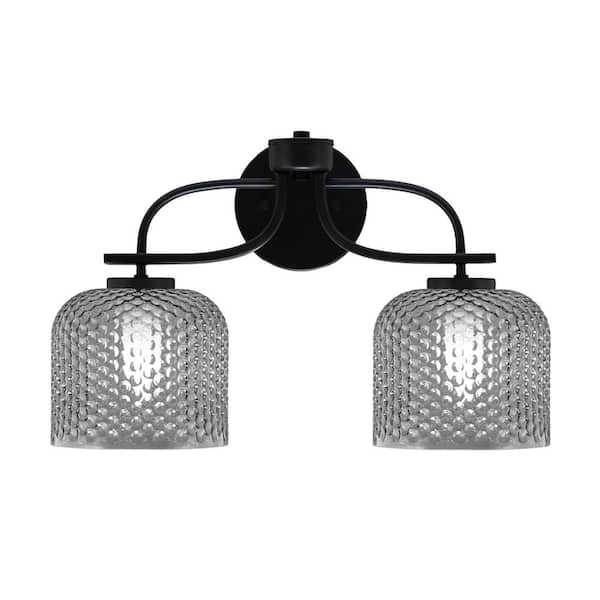 Unbranded Olympia 17.5 in. 2-Light Matte Black Vanity Light with Smoke Textured Glass Shades