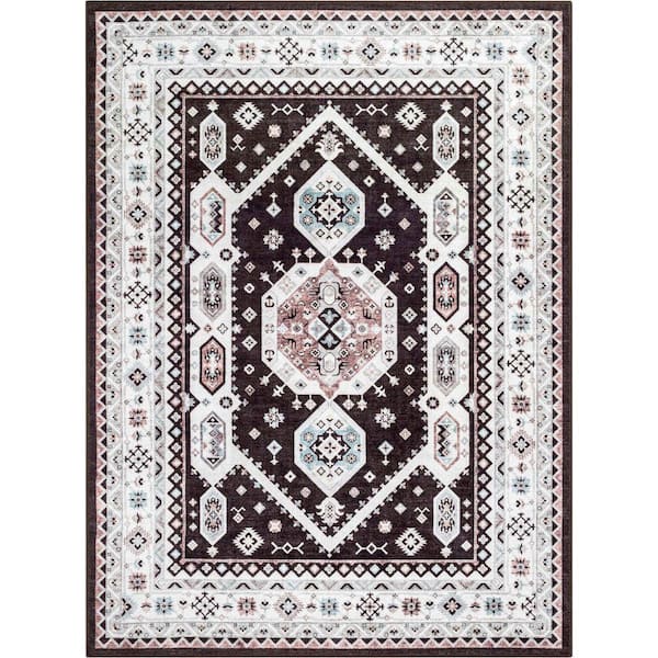 Kings Court Kama Tribal Medallion Washable, Black 3 ft. 3 in. x 4 ft. 7 in., Area Rug
