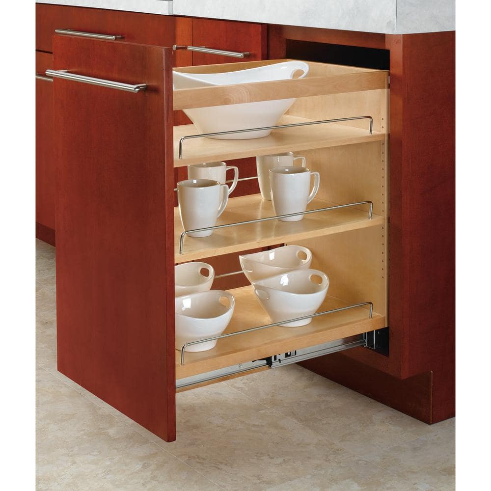 Natural Maple 14-Inch Pullout Kitchen Cabinet Organizer with Adjustable Shelves