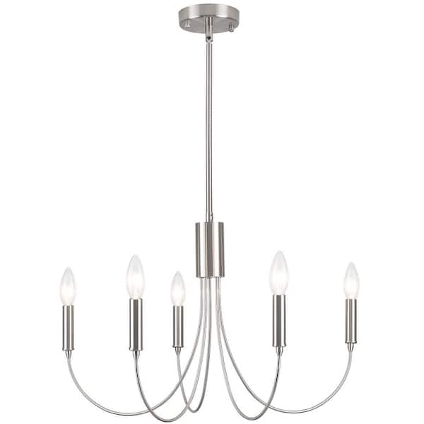 5-Light Nickel Dimmable Candle Style Rustic Chandelier for Kitchen Island with No Bulbs Included