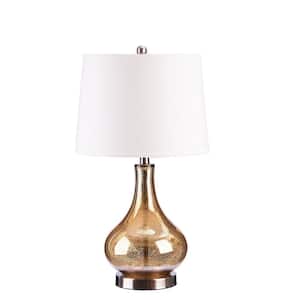 24 in. Brushed Steel Gold Mercury Glass Table Lamp with Linen Shade