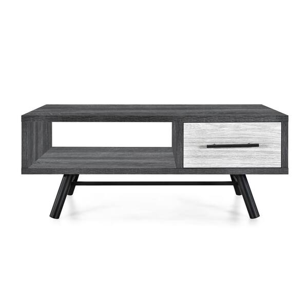 Noble House Burgoyne 39.3 in. x 16.6 in. Sonoma Grey Oak Rectangle Wood Coffee Table with Shelves