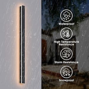 39 in. 20-Watt Black Outdoor Hardwired Linear Waterproof with Integrated LED Wall Lantern Sconce, 3000K Warm White