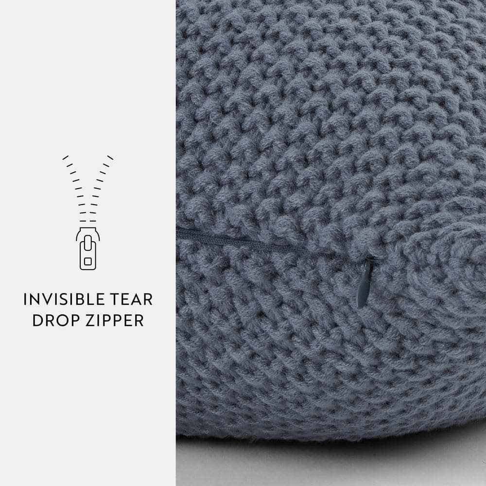 Blue Cotton Knit Square Throw Pillow