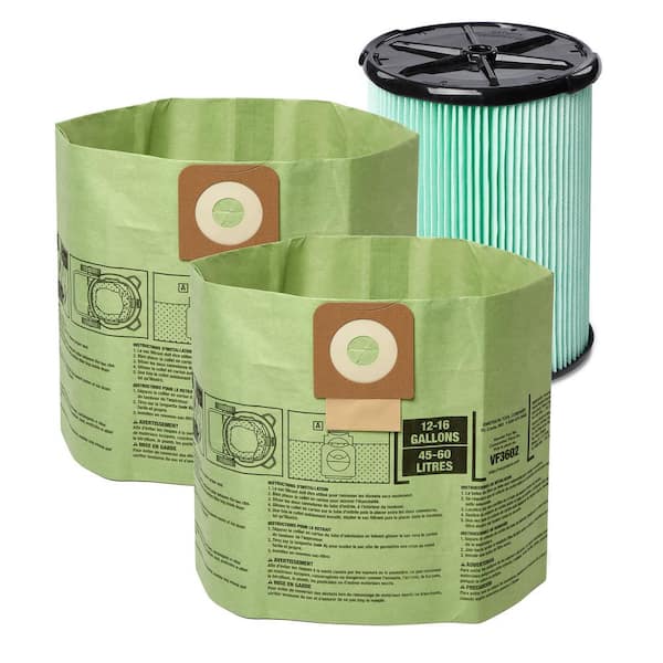 Genuine OSHA Compatible Kit with HEPA Material Filter, Cyclonic Dust Bags for Select 12-16 Gal RIDGID Vacuums VF6500