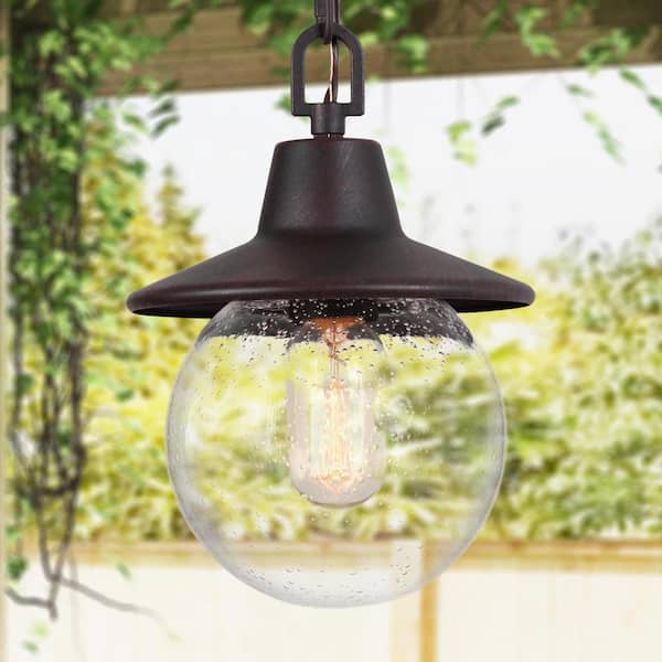 LNC Modern Rusty Black Outdoor Pendant 1-Light Hanging Lantern with Clear  Seeded Glass Globe for Covered Porch Patio Pergola M6REBAHD1150PU7 - The  Home Depot