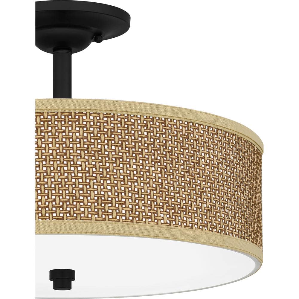 Mystic Black Rattan Drum Semi-Flush Mount Light