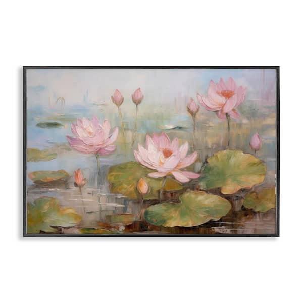 Stupell Industries Water Lilies in Spring by LSR Design Studio Black Framed Nature Giclee Art Print 16 in. x 24 in.