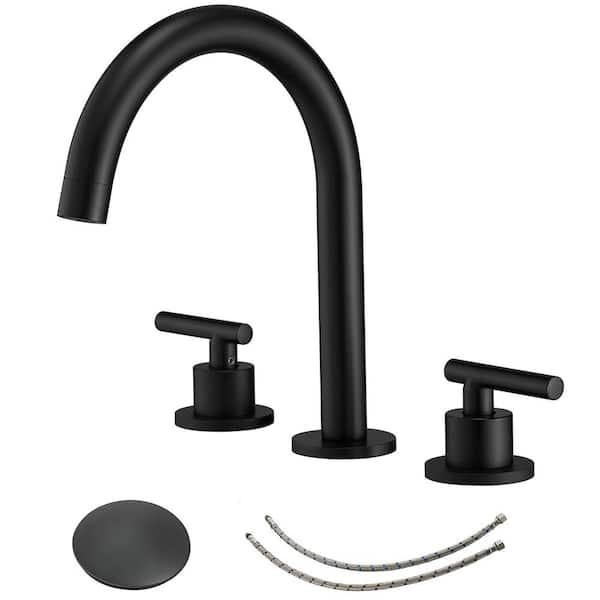 Unbranded 8 in. Widespread 2-Handle Bathroom Faucet with Pop-up Drain Assembly in Matte Black