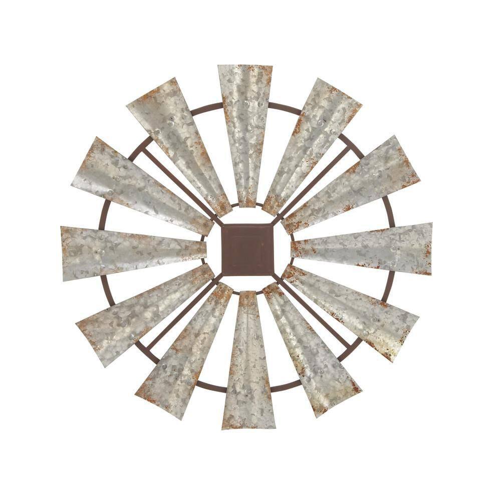 Silver Distressed Galvanized Metal Windmill Wall Sculpture