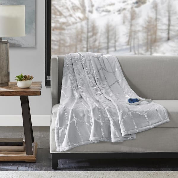 Unbranded Khloe Grey 50 in. x 60 in. Heated Metallic Print Throw