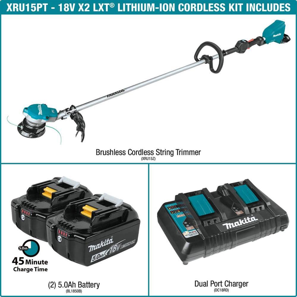 Makita XRU15PT 18-Volt X2 (36-Volt) LXT Lithium-Ion Brushless Cordless String Trimmer Kit - Thumbnail 5