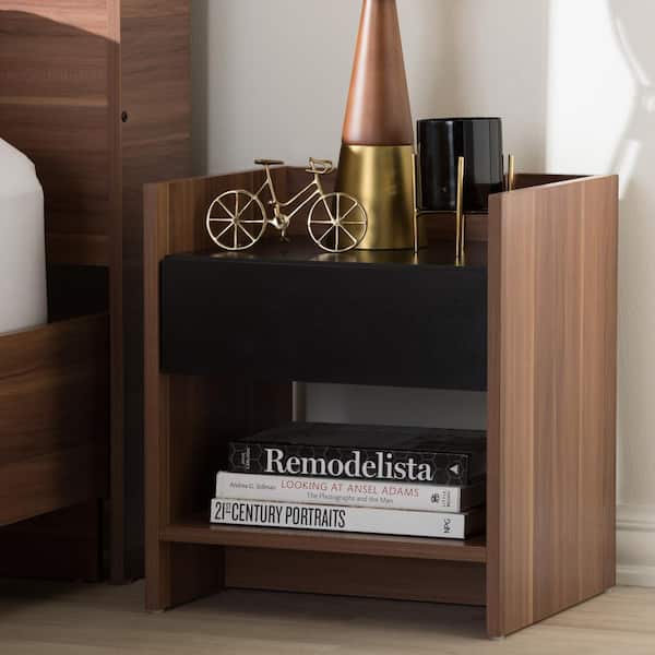 Baxton Studio Vanda 1-Drawer 1-Shelf Black Nightstand