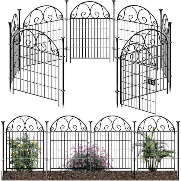 36 in. Metal Garden Barrier Fence 7 Panels with Gate. Reusable Defense Fence for Outdoor Yard