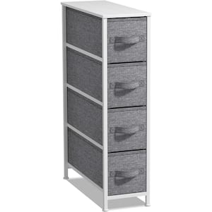 3.1 in. L x 7.48 in. W x 11.762 in. H 4-Drawer White Tall Narrow Dresser Steel Frame Wood Top Easy Pull Fabric Bins