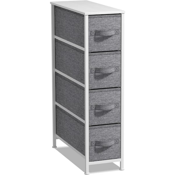 Sorbus 3.1 in. L x 7.48 in. W x 11.762 in. H 4-Drawer White Tall Narrow Dresser Steel Frame Wood Top Easy Pull Fabric Bins