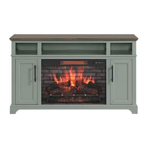 Hillrose 52 in. Freestanding Electric Fireplace TV Stand in Pale Mint with Rustic Taupe Oak Top