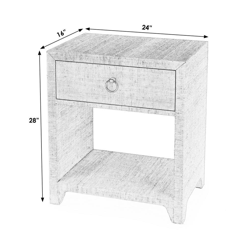 Navy Blue Raffia 1-Drawer Nightstand with Brass Pull