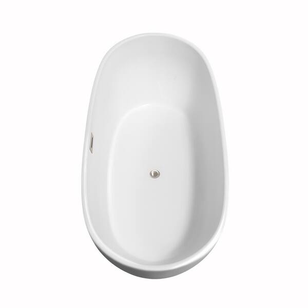 Rebecca 64.8 in. Acrylic Flatbottom Non-Whirlpool Bathtub in White with Brushed Nickel Trim
