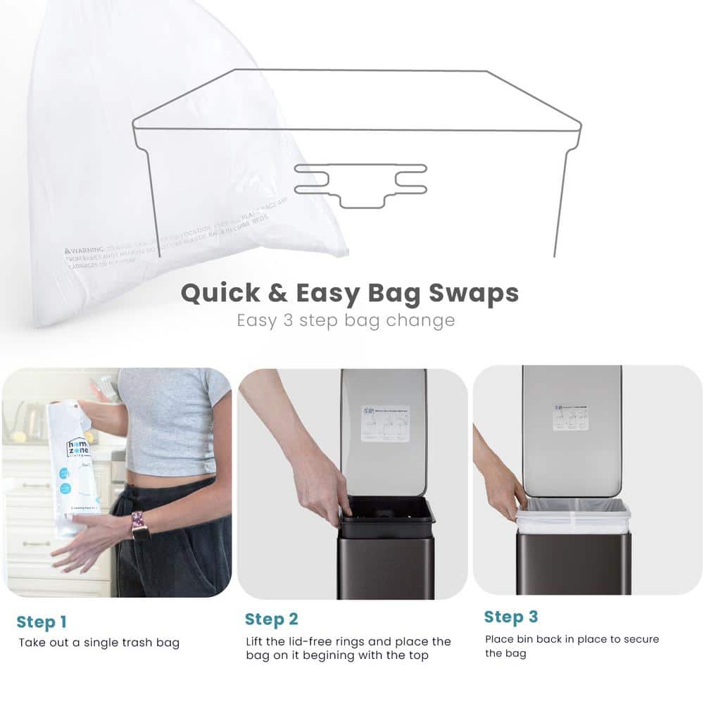 Black Stainless Steel Slim Pedal Trash Can Combo Set