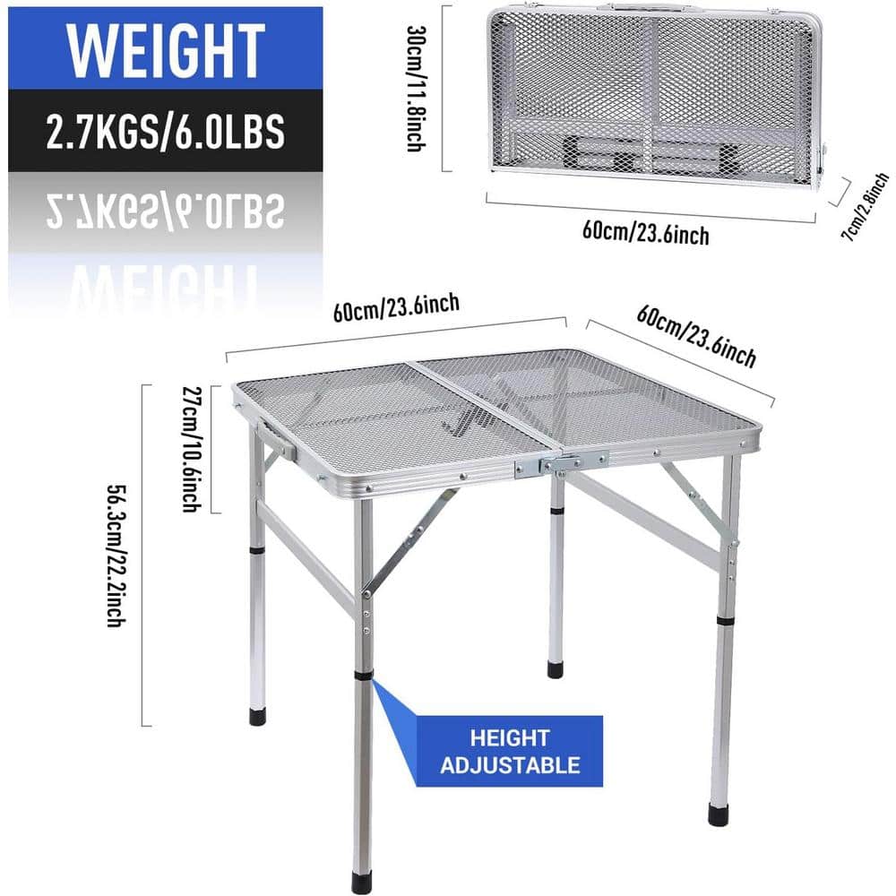 Adjustable White Steel Folding Camping Table with Mesh Bag