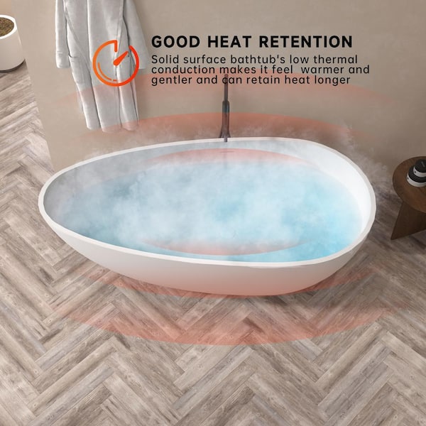 Foyil 67 in. x 34 in. Solid Surface Stone Resin Flatbottom Freestanding Bathtub Soaking Bathtub in Matte White