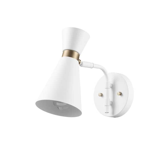 Globe Electric 1-Light White Wall Sconce with Matte Brass Accents