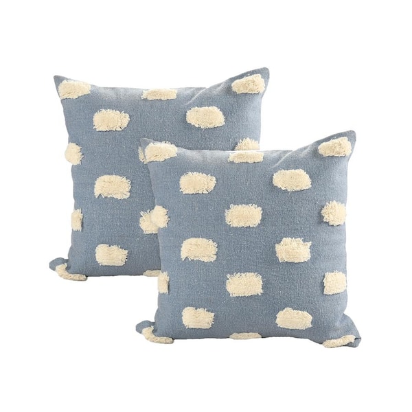 Unbranded Jane Light Blue Pom-Pom 100% Cotton 20 in. x 20 in. Indoor Throw Pillow (Set of 2)