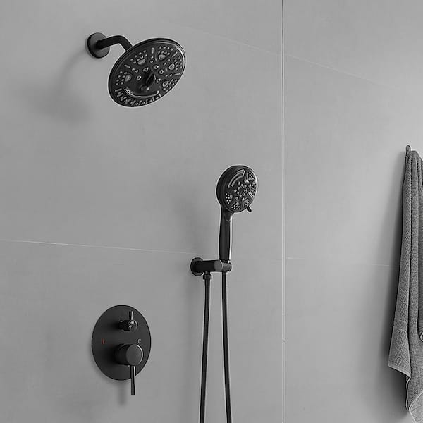 Single Handle 8-Spray Round Shower Faucet 2.5 Gpm with Adjustable Flow Rate in Matte Black (Valve Included)