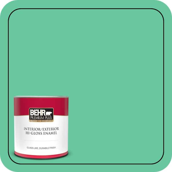 BEHR PREMIUM PLUS 1 qt. #470B-4 Intense Jade Hi-Gloss Enamel Interior/Exterior Paint & Primer