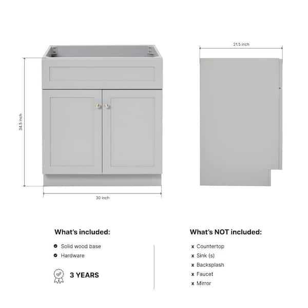 Hamlet 30 in. W x 21.5 in. D x 34.5 in. H . Bath Vanity Cabinet without Top in Gray