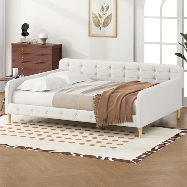Beige Queen Size Daybed with 4 Support Legs