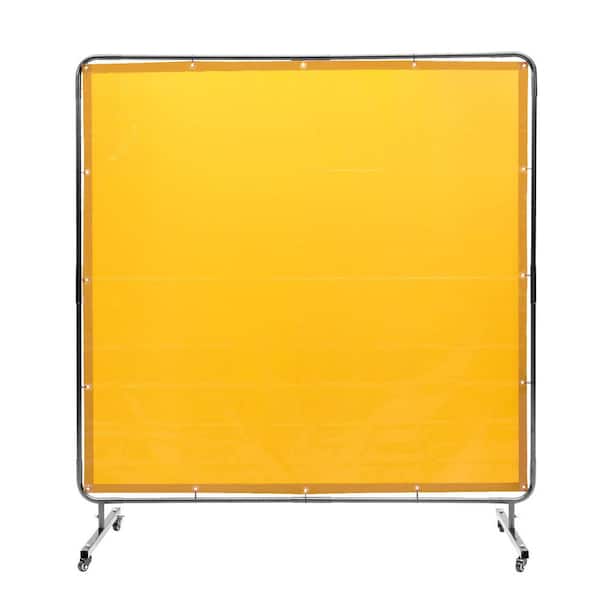 VEVOR Welding Screen with Frame 6 ft. x 6 ft. Welding Curtain with 4-Wheels Welding Protection Screen Yellow Vinyl