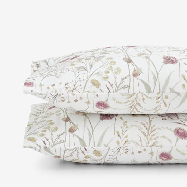 The Company Store Legends Hotel Thistle Flower White Multi Wrinkle-Free Sateen Standard Pillowcase (Set of 2)
