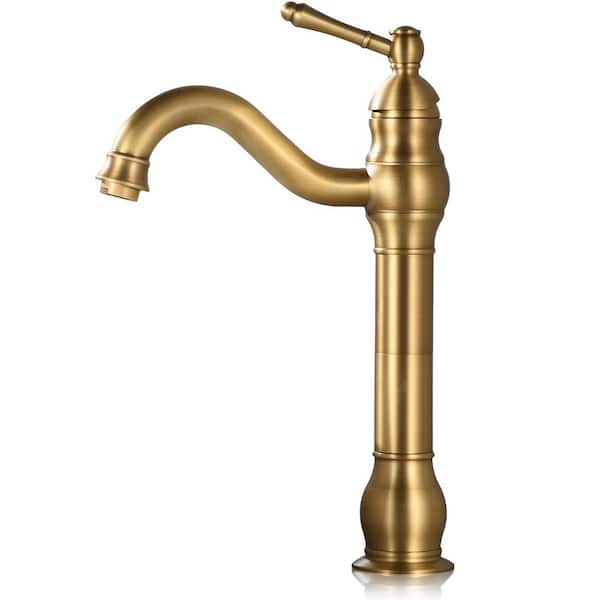 Single Hole Single Handle Waterfall Vessel Sink Faucet with Hot and Cold Hoses in Antique Brass