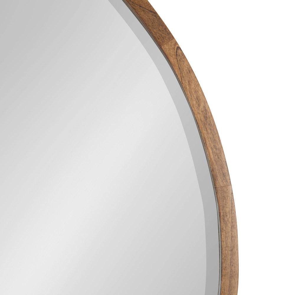 34" Round Walnut Wood Bathroom Vanity Mirror