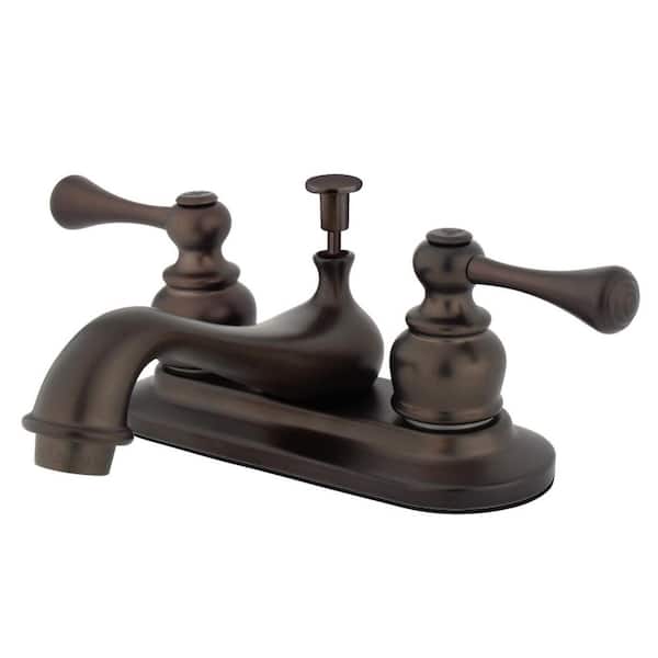 Kingston Brass English Vintage 4 in. Centerset 2-Handle Bathroom Faucet with Plastic Pop-Up in Oil Rubbed Bronze