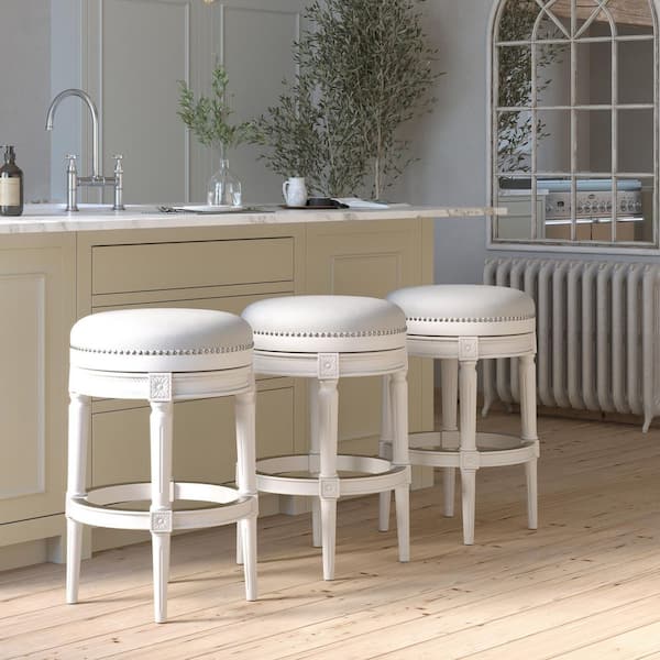 Walnara 31 in. H White Backless Wood Frame Bar Height Swivel Bar Stool with Fabric Upholstered Seat (1-Pack)