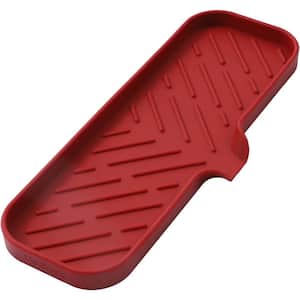 12 in. Silicone Bathroom Soap Dishes with Drain and Kitchen Sink Organizer, Sponge Holder, Dish Soap Tray in Red
