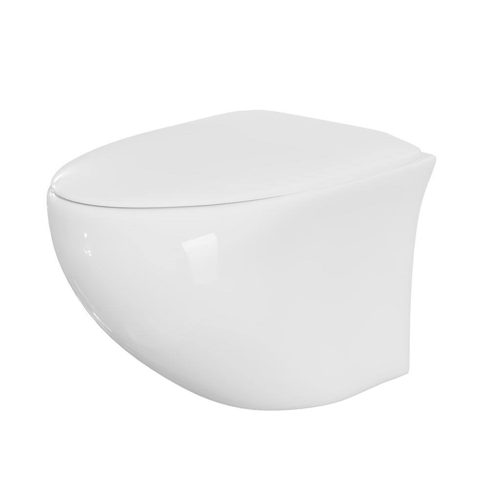 Wall Hung Toilet One-Piece 1/1.6 GPF Dual Flush Round Toilet in White with 