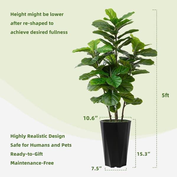 Afoxsos 60 in. Green Artificial Fiddle Leaf Fig Plant with Mocha