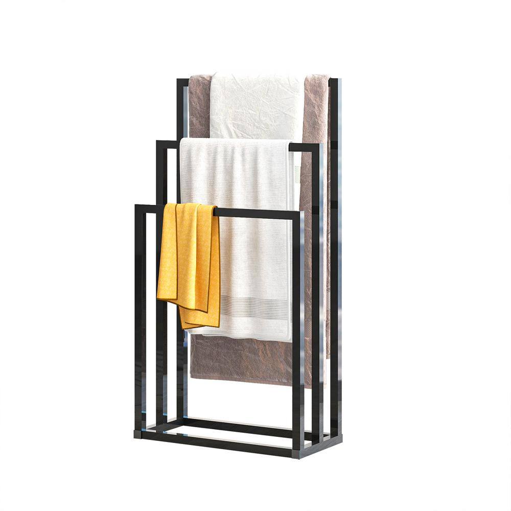 3 Tiers Metal Freestanding Towel Rack, Black Minimalist Coat Rack for Bathroom Washroom Bedroom