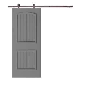 Elegant Series 36 in. x 80 in. Light Gray Stained Composite MDF 2 Panel Camber Top Sliding Barn Door with Hardware Kit