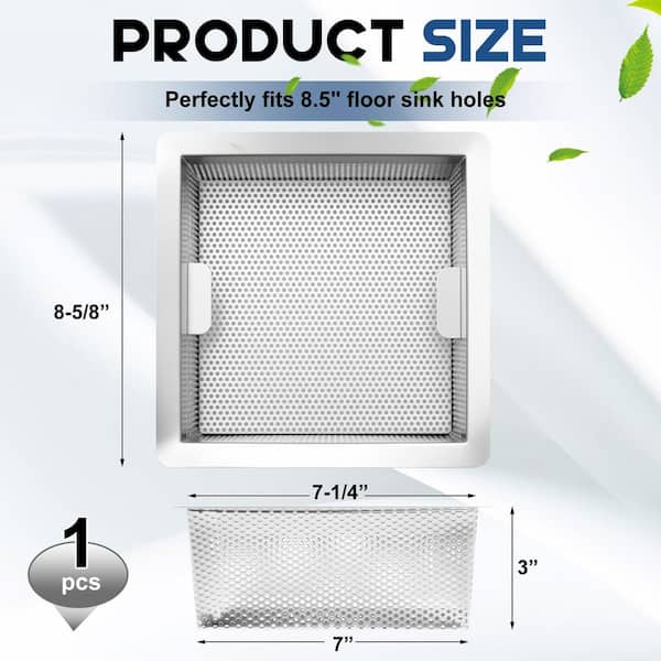 1-Piece Stainless Steel Commercial Floor Drain Strainer with Inner Handles Included for Kitchen Restaurant in Silver