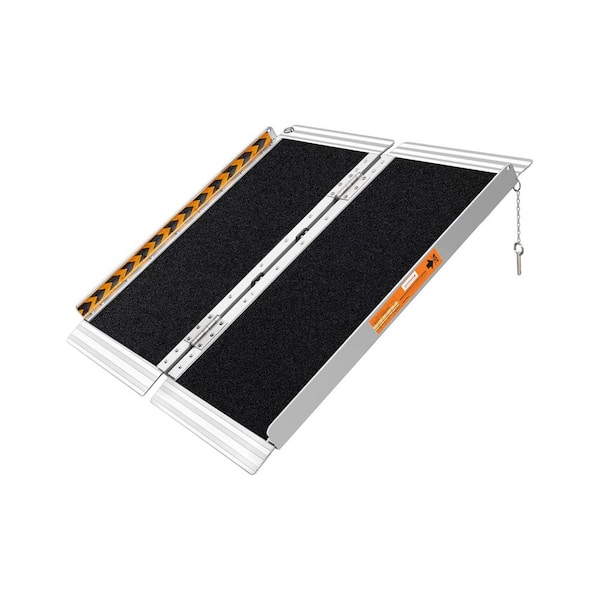 Retractable Stair Ramp HOMCOM Textured Aluminum Folding Wheelchair Ramp, Portable Threshold ...