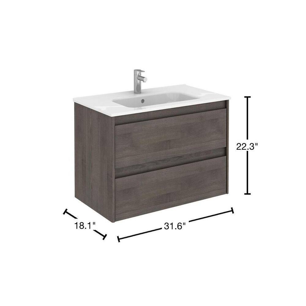 Ambra 32" Modern Wall-Mounted Freestanding Bathroom Vanity with Integral Sink