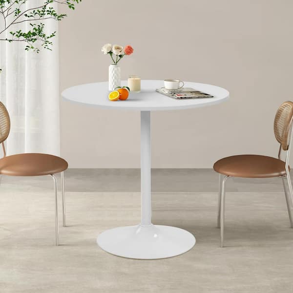 Clift Chic Round-Top Modern White Wood 31.5 in. Sturdy Pedestal Base Dining Table for Home and Office, Seat 4