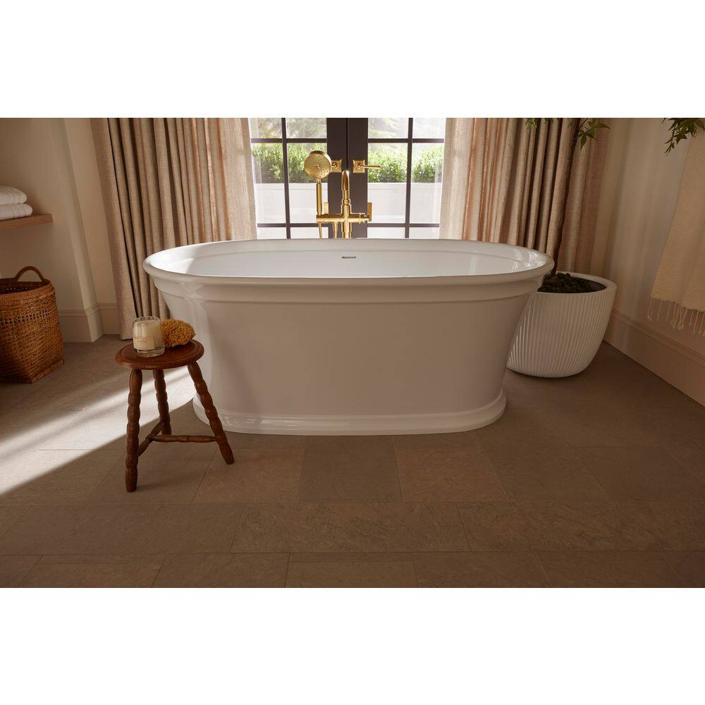 Vibrant Brushed Moderne Brass Floor-Mount Bath Filler with Handshower