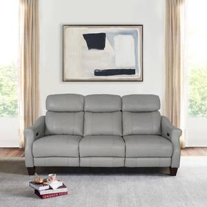 Felicity 83.5 in. Flared Arm Leather Contemporary Zero Gravity Power Reclining Sofa in Silver