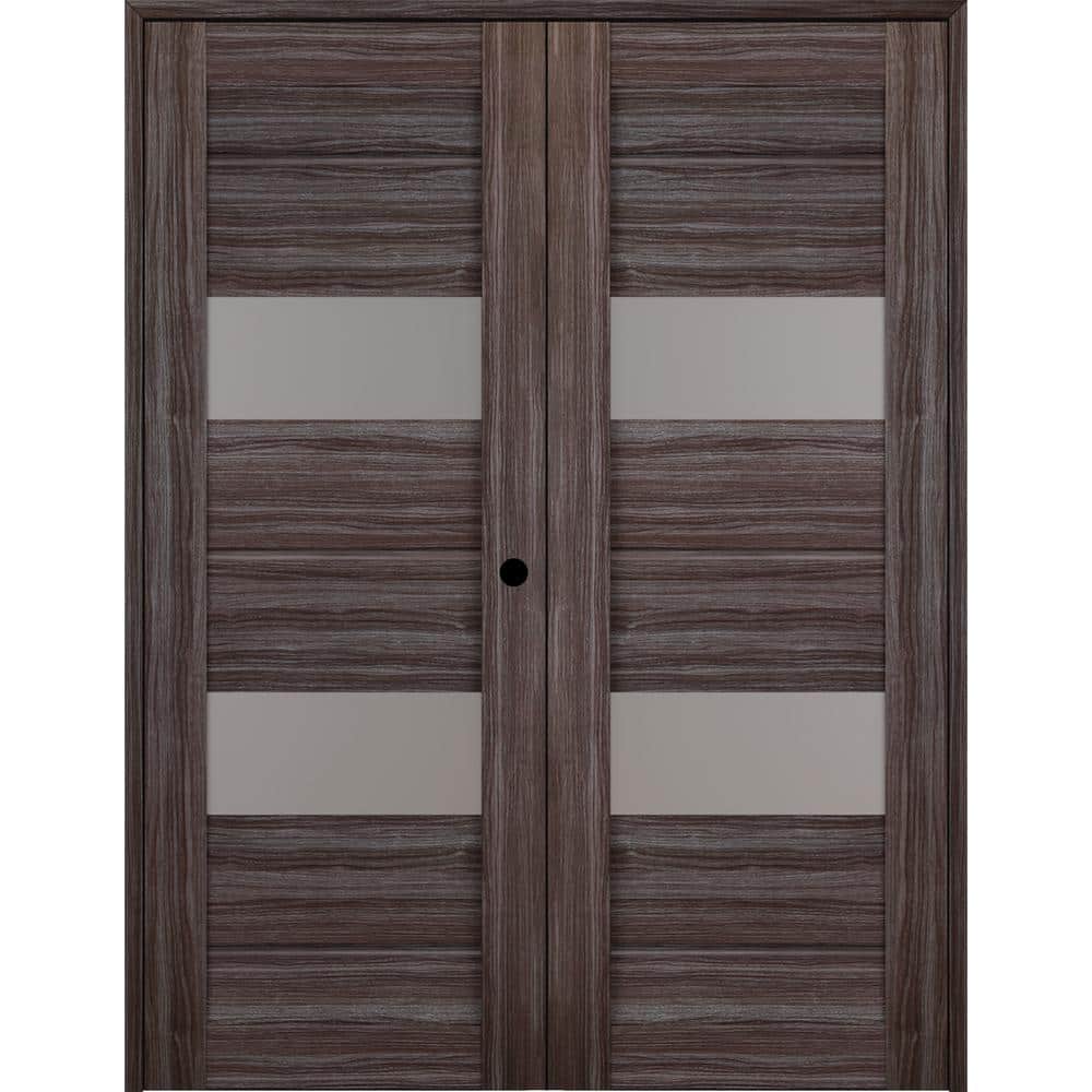 Romi 36" Brown and Gray Oak Composite Prehung French Door with Frosted Glass